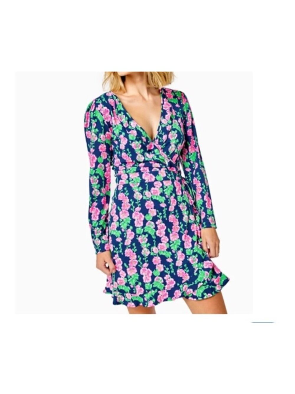 Lilly Pulitzer Womens Sz XL Mirelle Floral Wrap Romper Navy Pink
